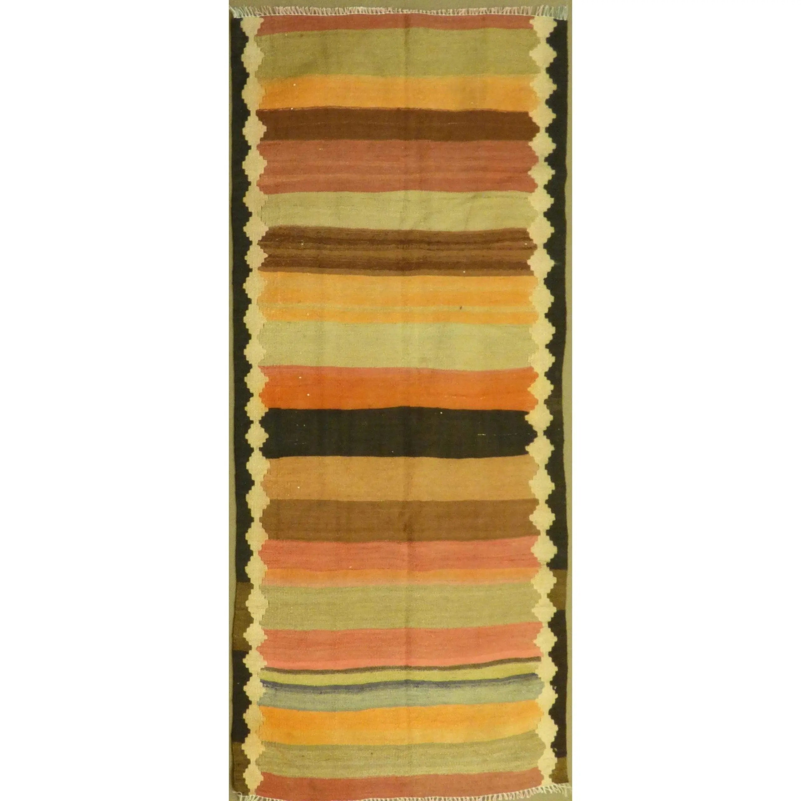 One Of The Kind Authentic Hand-Knotted Sanandaj Vintage Kilim 6'7" X 3'3"